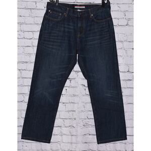 TOMMY HILFIGER Mens Classic Straight Fit Cotton Jeans 34x30 Dark Wash Denim